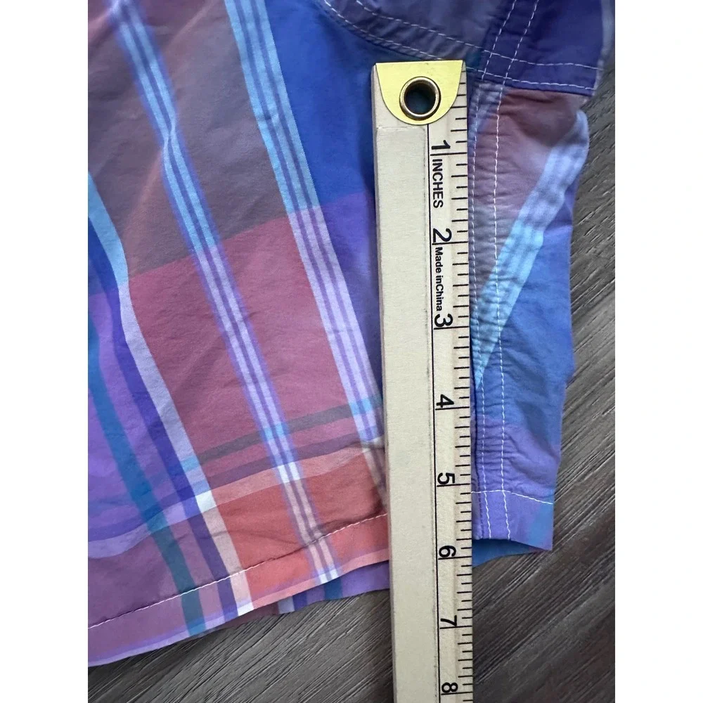 J.Crew Preppy Plaid Purple Orange Blue Board Shorts Medium Coastal Sunset Beachy